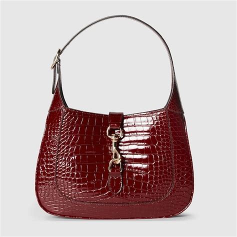 gucci handbag with blue jean patch work and crocodile pattern|Gucci Jackie crocodile shoulder bag .